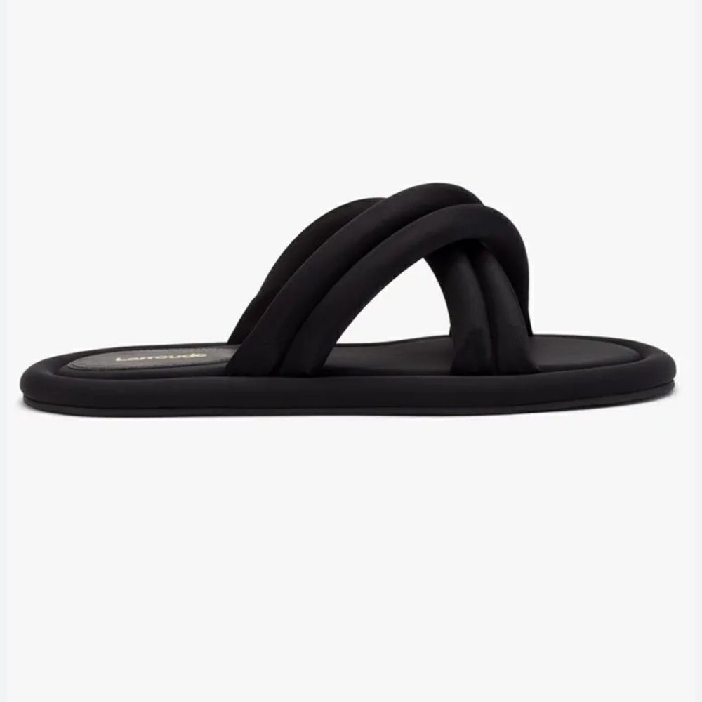 Larroudé Cali flat mules in black Lycra